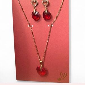Gold and Red Heart Jewelry Set
